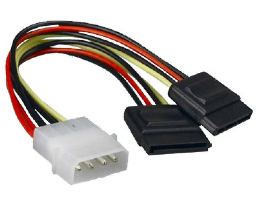 Internal Power to SATA Molex Cable - 4 pins to 2x 15 pins 18AWG RoHS