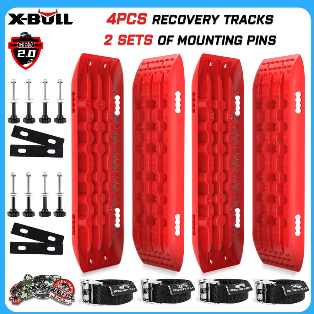 Recovery tracks 10T 2 Pairs/ Sand tracks/ Mud tracks/  Mounting Bolts Pins Gen 2.0 -Red