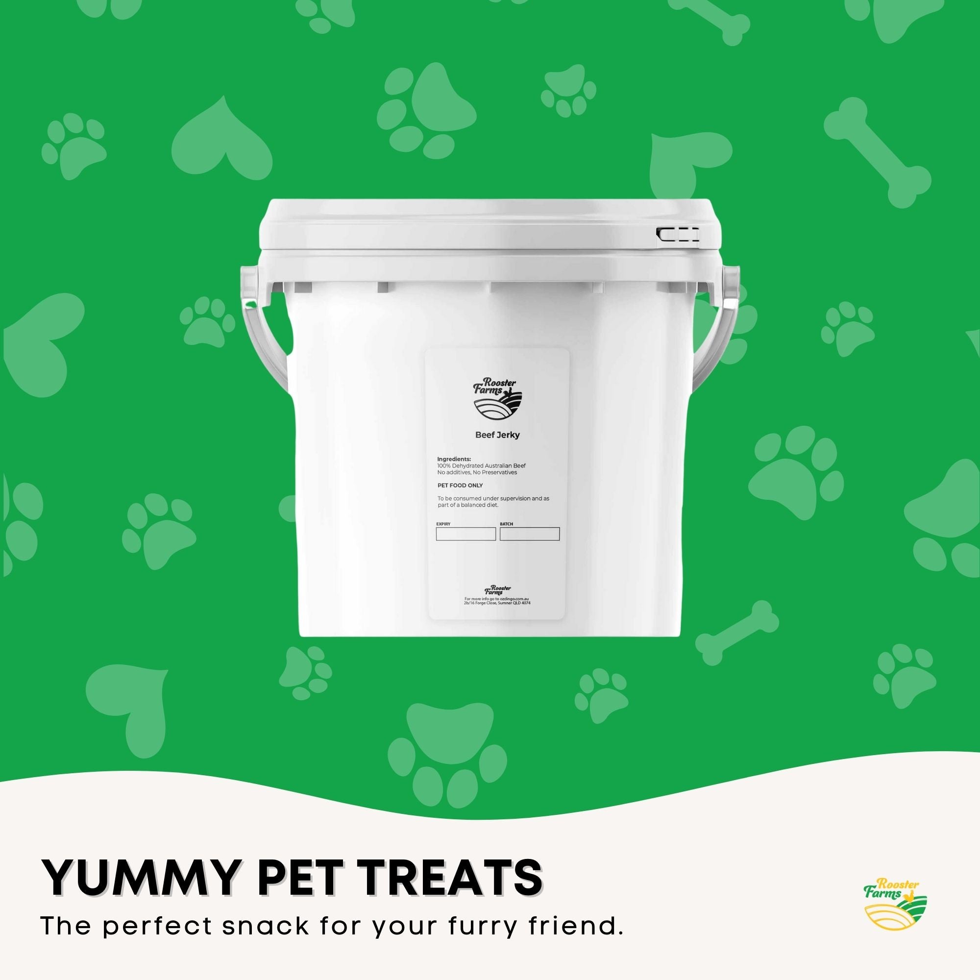 700g Dog Treat Beef Jerky Bucket - Dehydrated Australian Healthy Puppy Chew