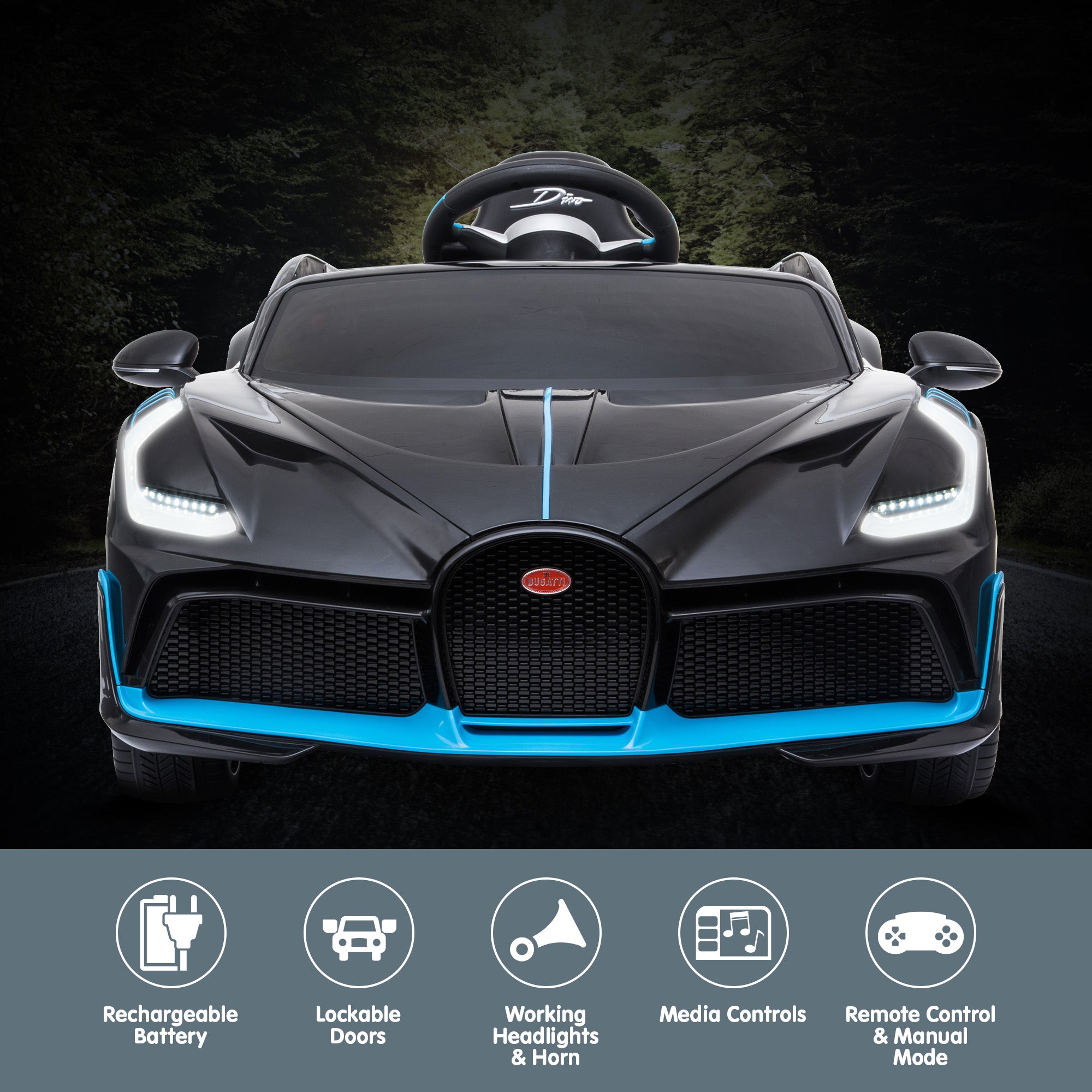 Licensed Bugatti Divo Kids Electric Ride On Car - Black