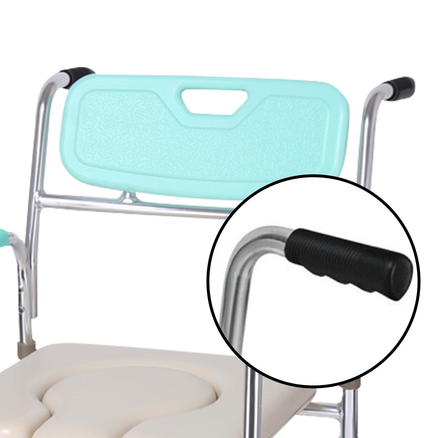 Commode Chair With Castors Aluminium Frame Footrest Soft Push Handles