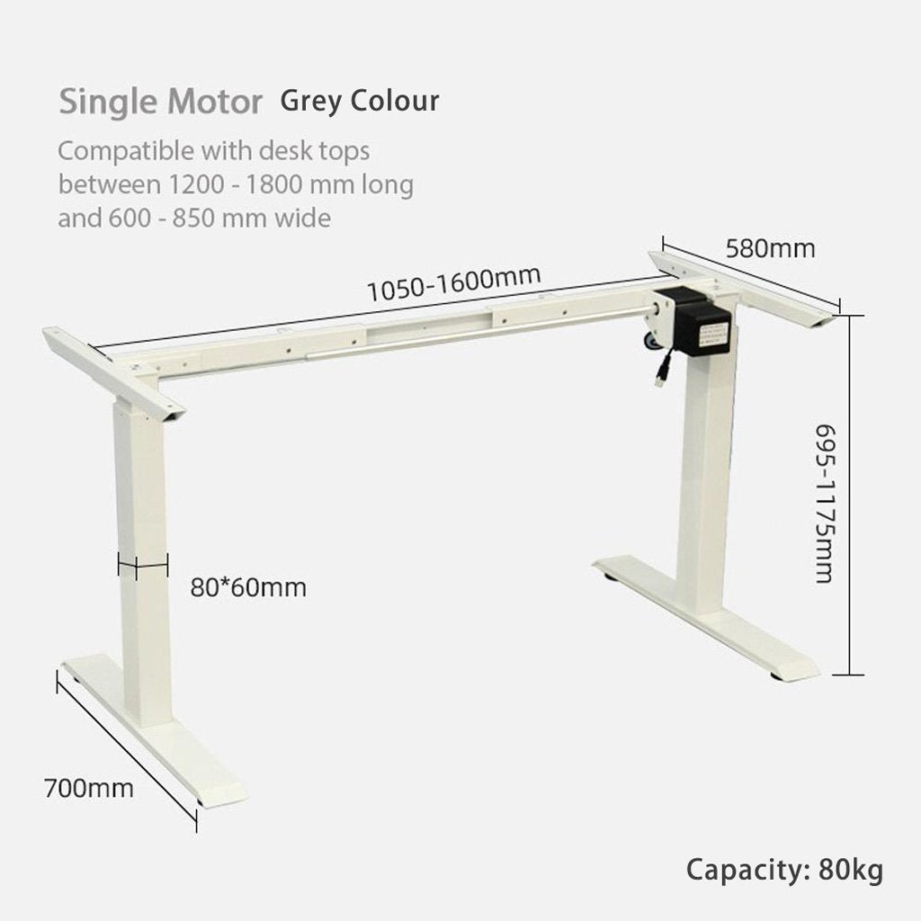 Standing Desk Height Adjustable Sit Stand Motorised Single Motor Frame Grey Only