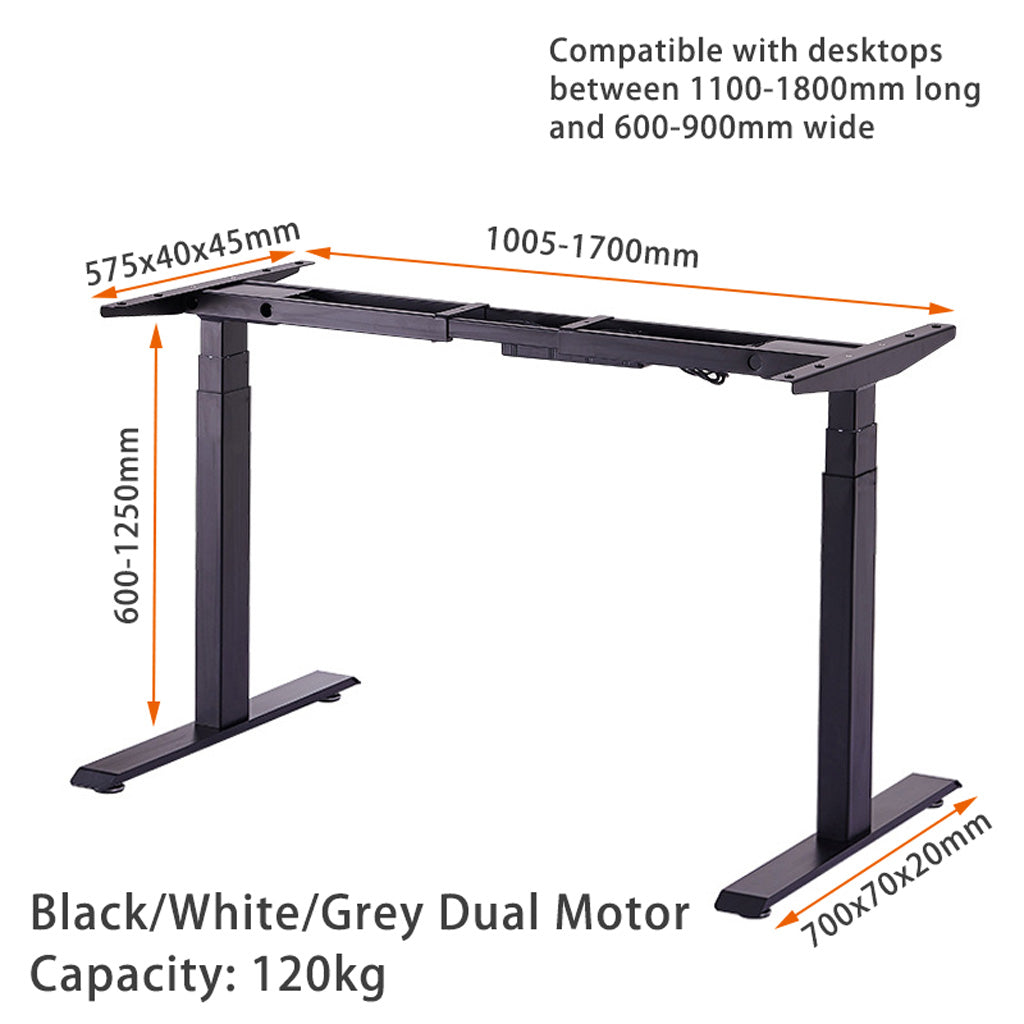 Standing Desk Height Adjustable Sit Stand Motorised Grey Dual Motors Frame Only