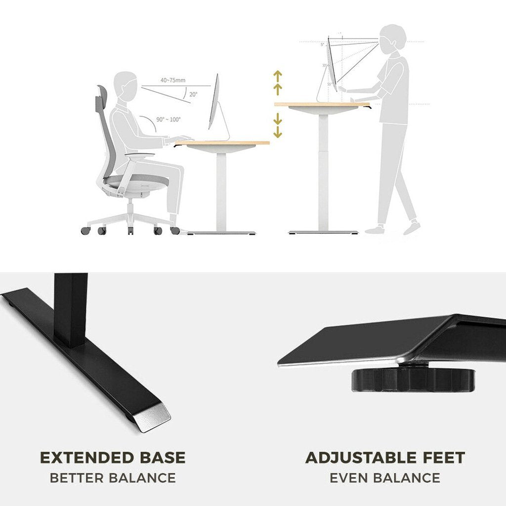 Standing Desk Height Adjustable Sit Stand Motorised Single Black Motor Frame 120cm Black Top