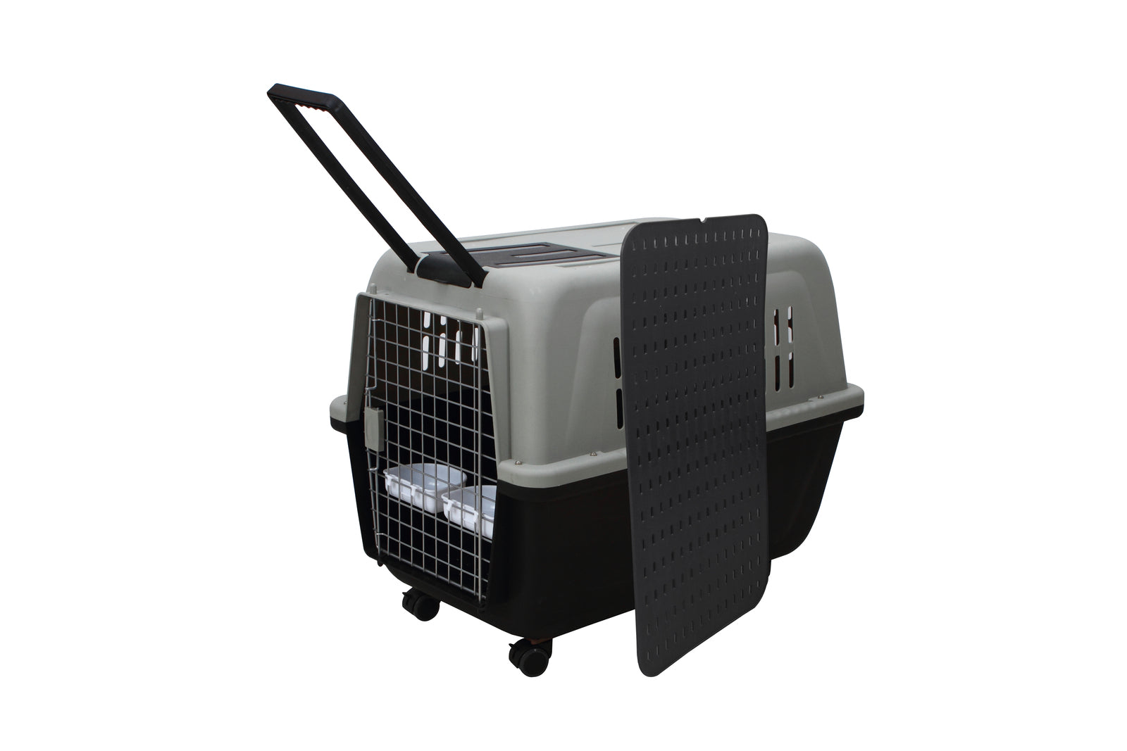 XL Plastic Kennels Pet Carrier Dog Cat Cage Crate With Handle and Removable Wheel Black