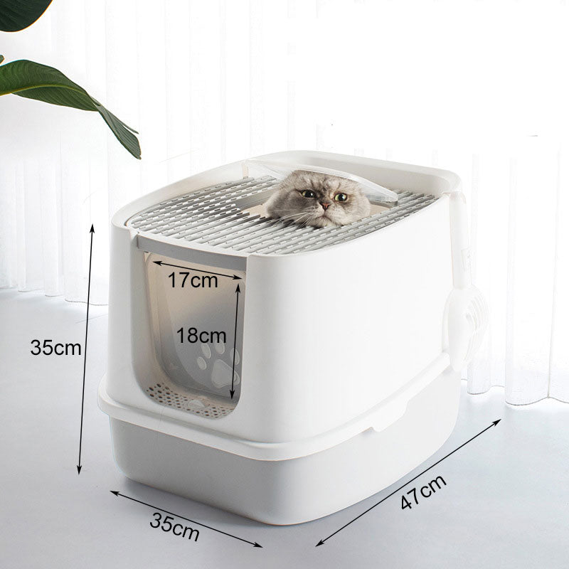 Large Cat Litter Box with Lid, Fully Enclosed Splash-Proof Litter Box Cat Litter Box with scoop