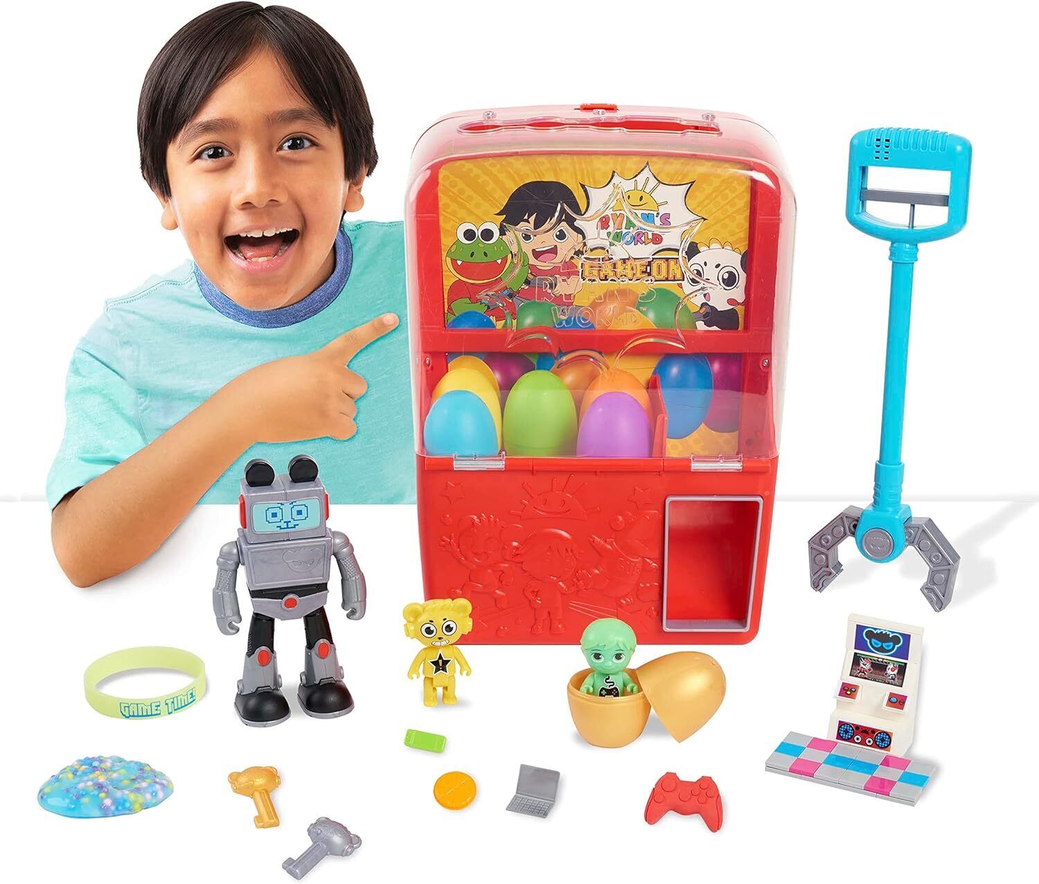 RYAN'S WORLD Mystery Claw Machine Playset and Figures, Kids Toy