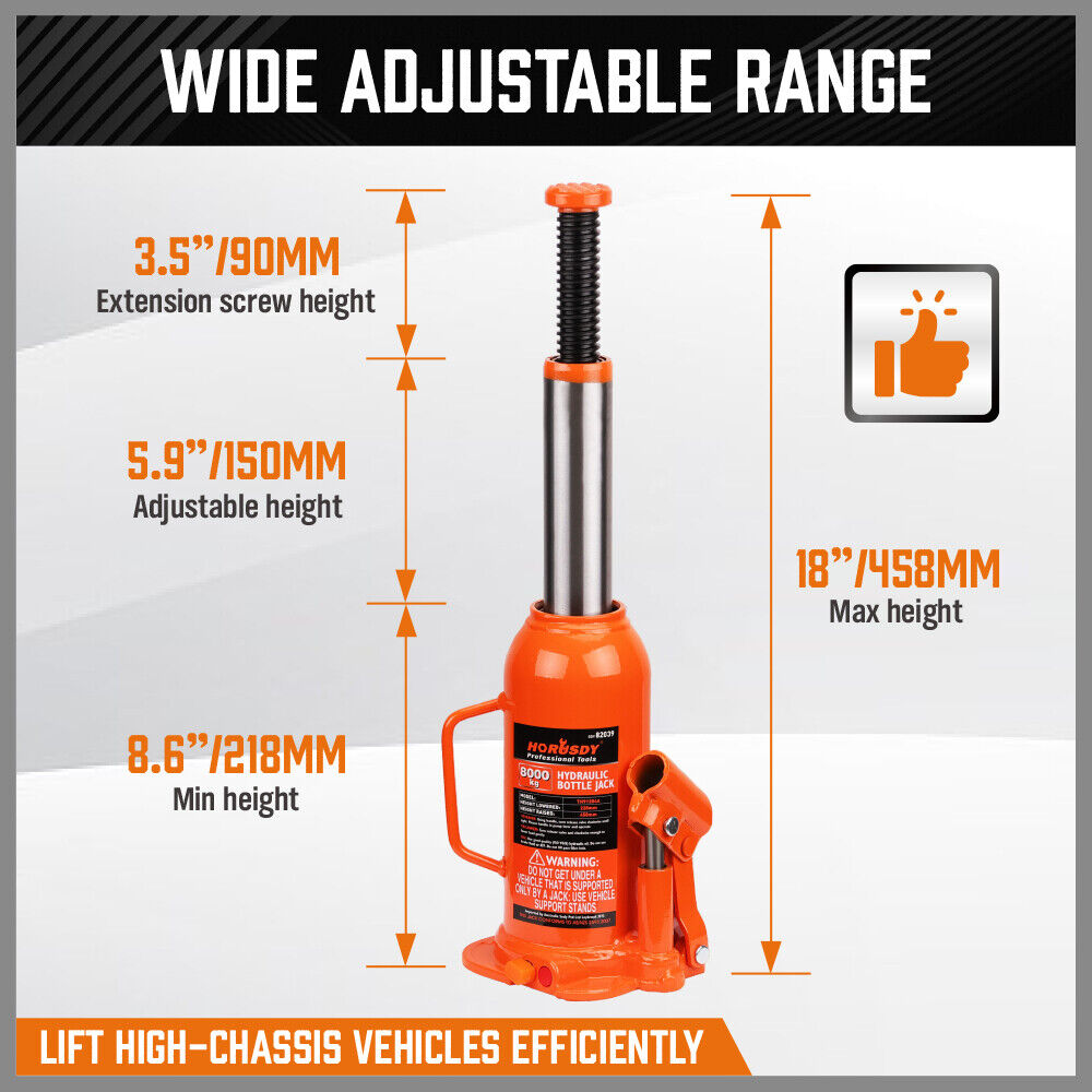 8-Ton (16,000 LBs) Hydraulic Bottle Jack Heavy Duty Car Lifter with Safety Valve