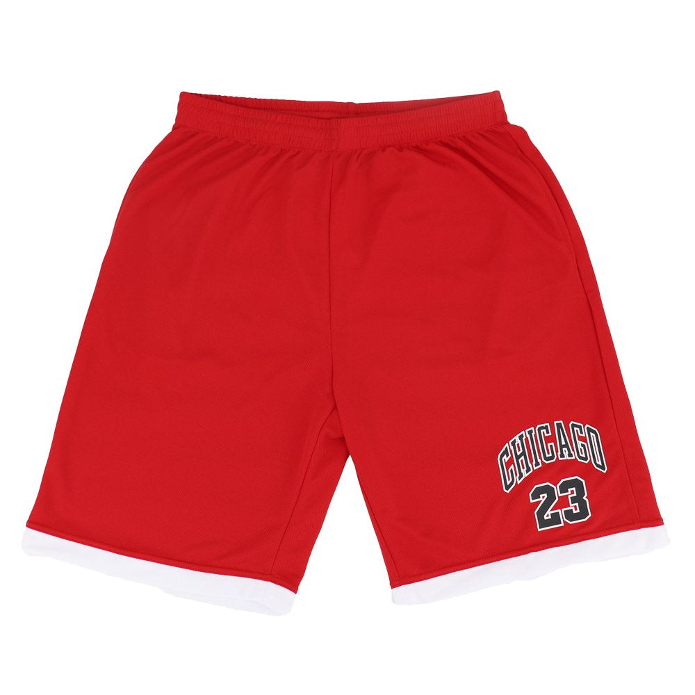 Men's Basketball Sports Shorts Gym Jogging Swim Board Boxing Sweat Casual Pants, Red - Chicago 23, 2XL