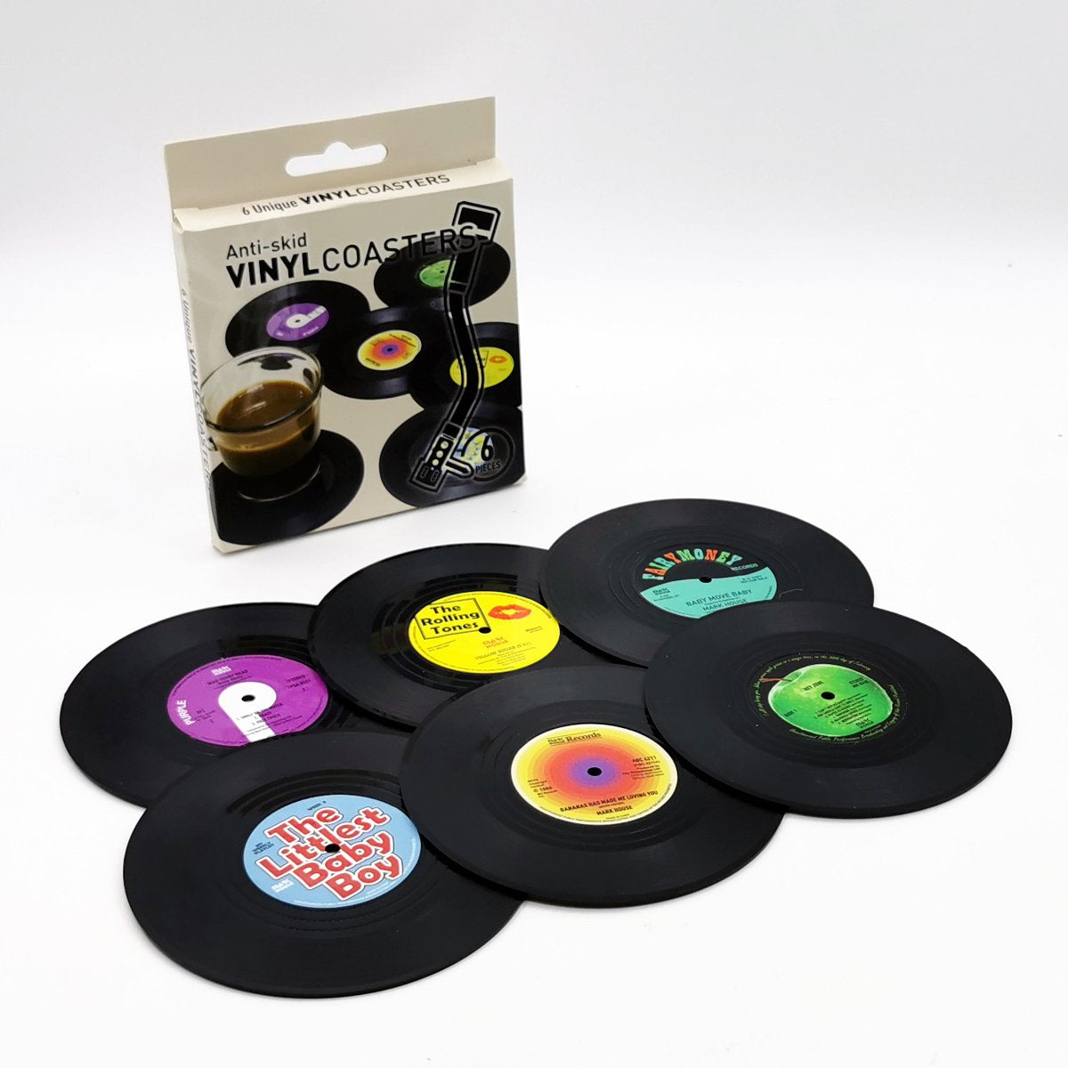 6x Creative Vinyl Record Cup Coasters Glass Drink Tableware Home Décor, A