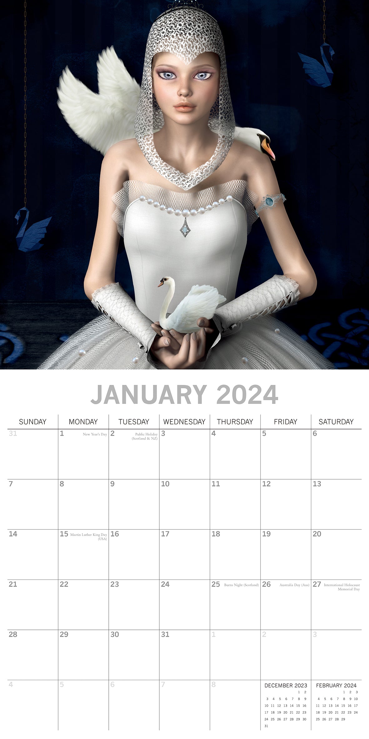 Fantasy Art - 2024 Square Wall Calendar 16 Months Arts Planner New Year Gift