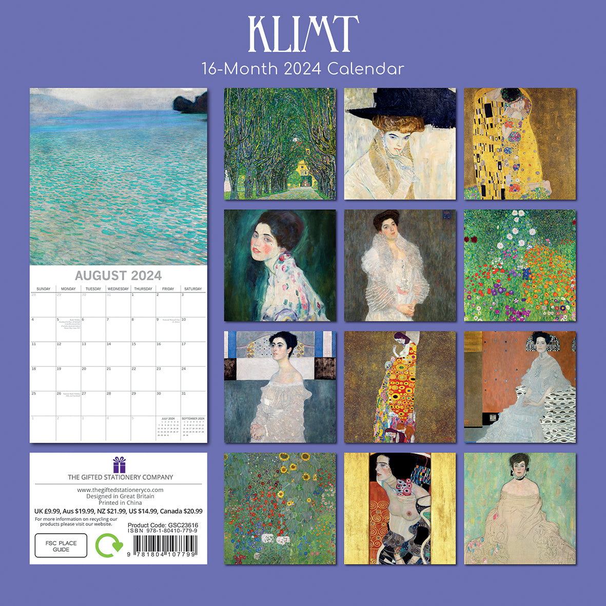 Klimt - 2024 Square Wall Calendar 16 Months Arts Planner Christmas New Year Gift