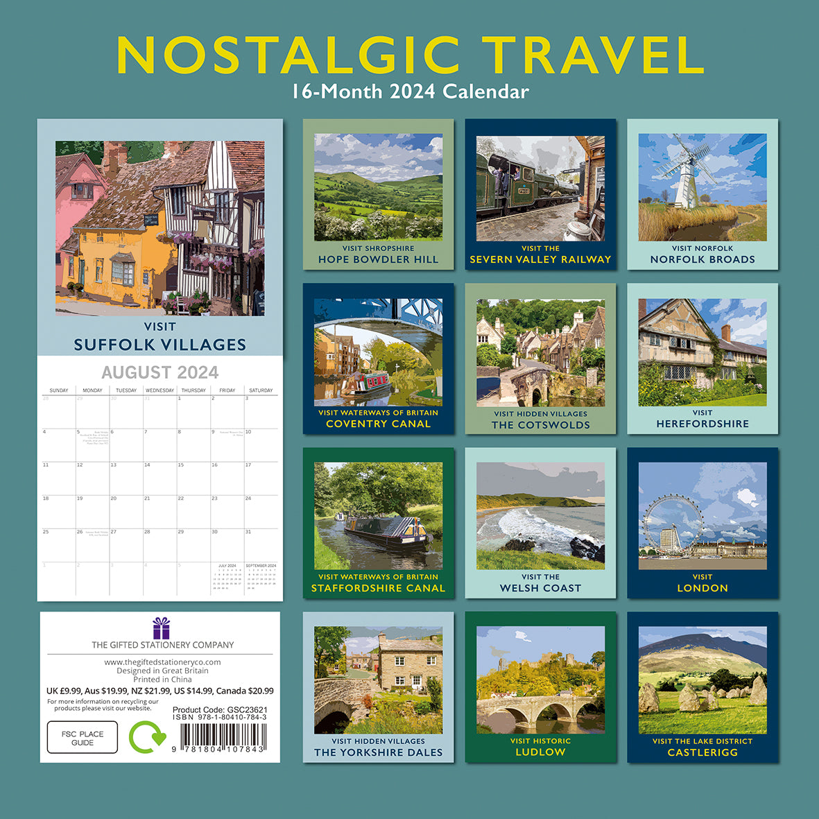 Nostalgic Travel - 2024 Square Wall Calendar 16 Month Arts Planner New Year Gift