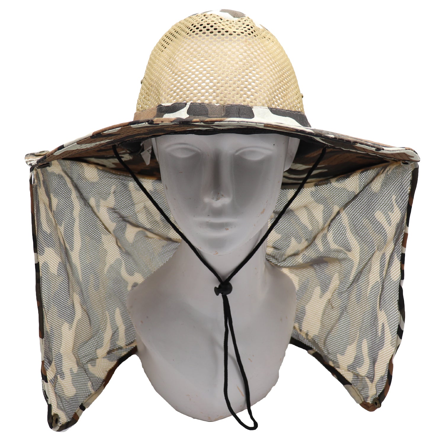 Bucket Flap Boonie Slouch Hat Wide Brim Mesh Crown Neck UV Protect Breathable, Desert Camo