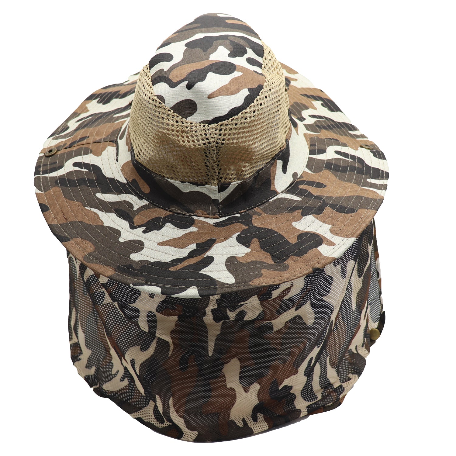 Bucket Flap Boonie Slouch Hat Wide Brim Mesh Crown Neck UV Protect Breathable, Desert Camo