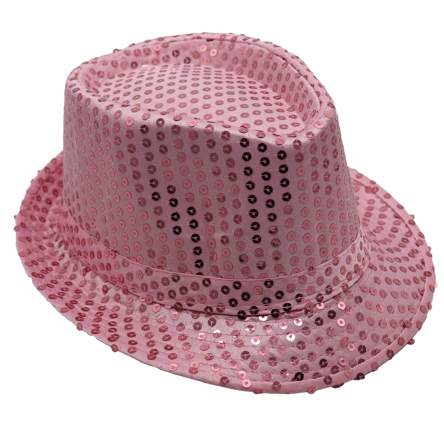 Adults Kids Unisex Sequin Fedora Hat Dance Cap Solid Jazz Party Glitter Costume, Pink