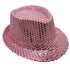 Adults Kids Unisex Sequin Fedora Hat Dance Cap Solid Jazz Party Glitter Costume, Pink