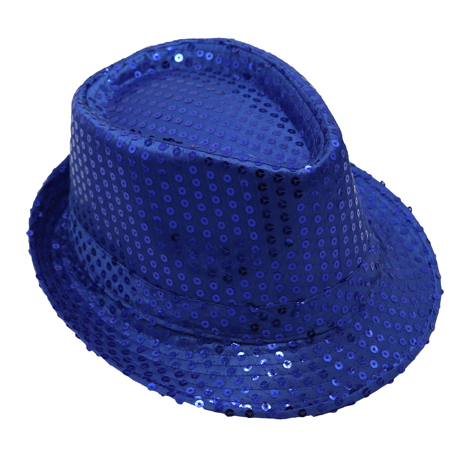 Adults Kids Unisex Sequin Fedora Hat Dance Cap Solid Jazz Party Glitter Costume, Royal Blue