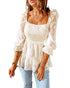 Square Neck Smocked Puff Sleeve Blouse - XL