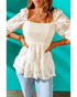 Square Neck Smocked Puff Sleeve Blouse - XL