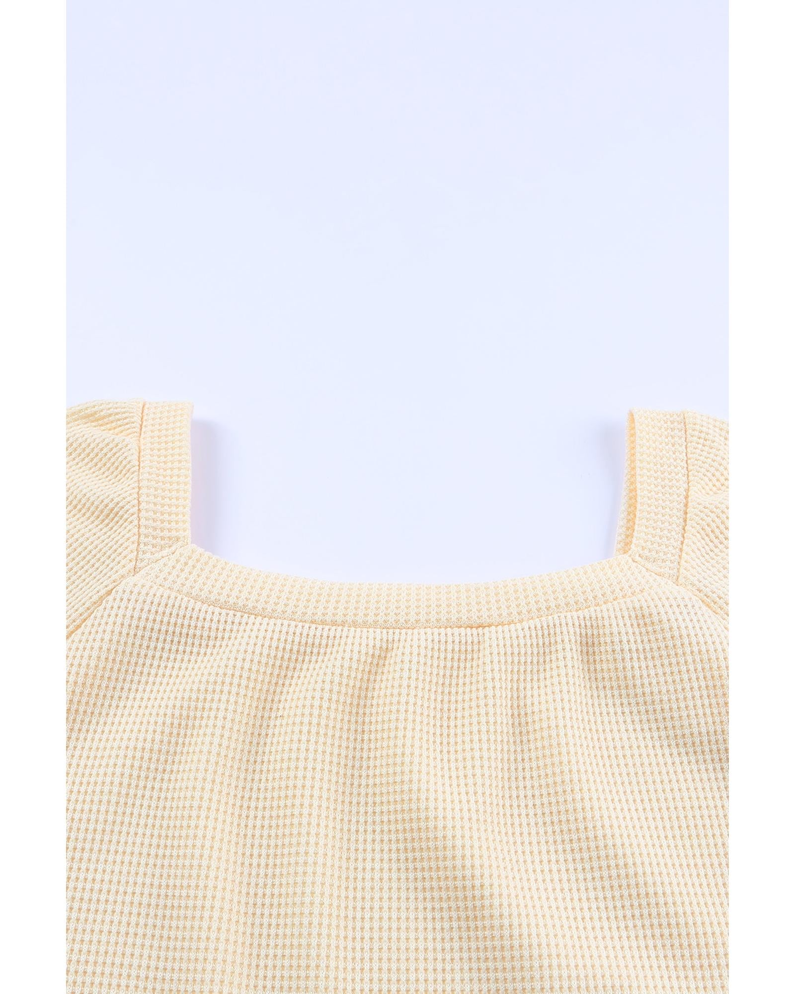 Puff Sleeve Waffle Knit Top - L
