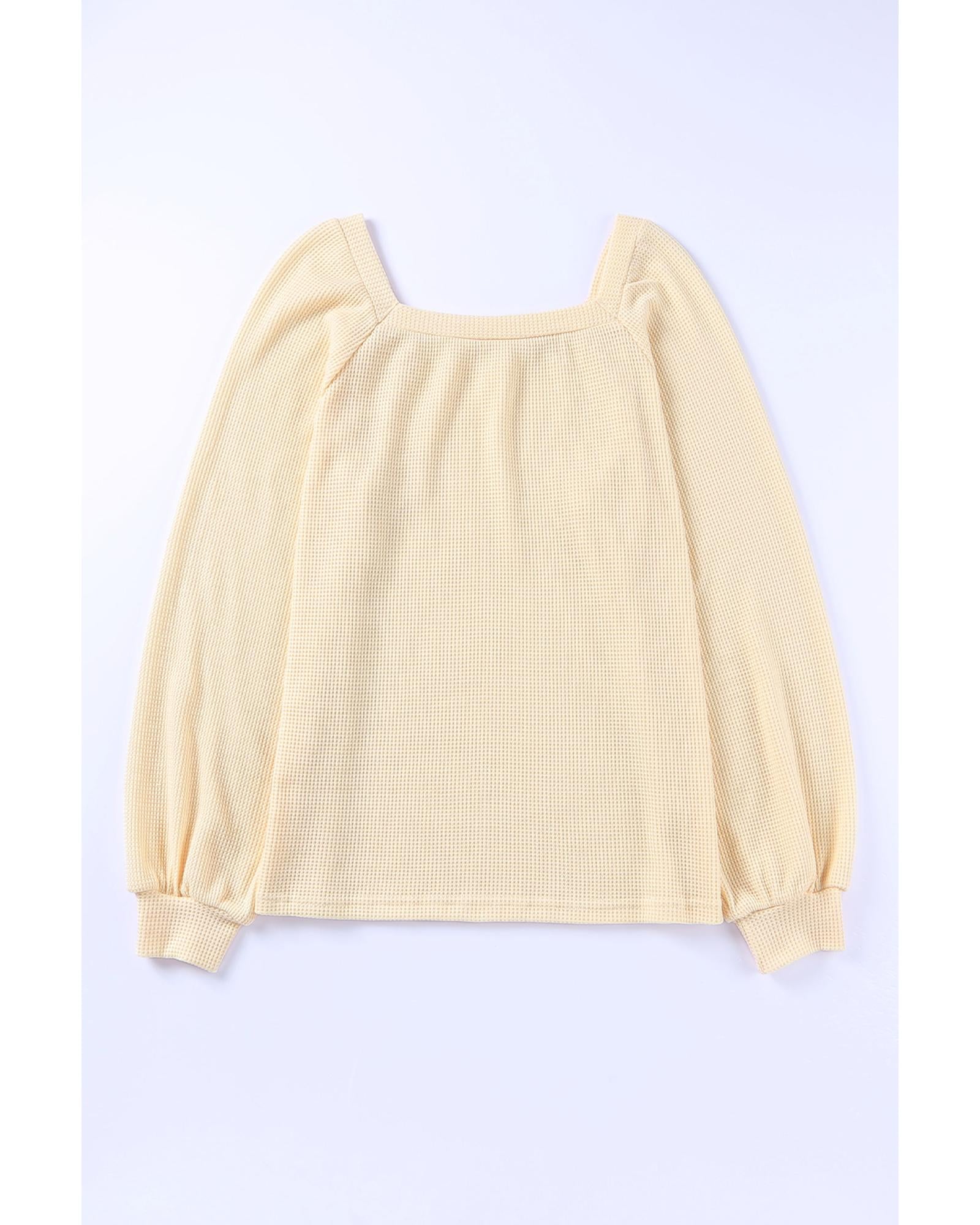 Puff Sleeve Waffle Knit Top - L