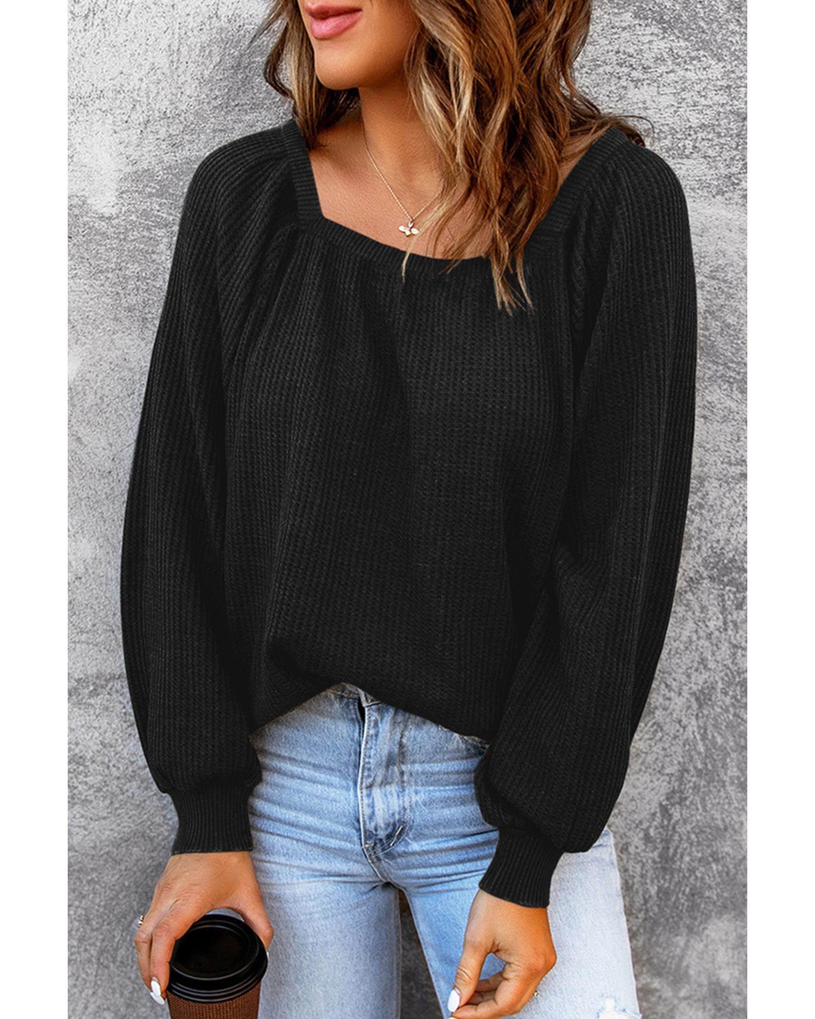 Puff Sleeve Waffle Knit Top - S