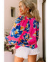 Puff Sleeve Blouse with Flower Print - M