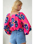Puff Sleeve Blouse with Flower Print - S