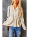 Waffle Knit Buttons Ruffled Hooded Top - L