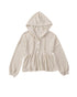 Waffle Knit Buttons Ruffled Hooded Top - L