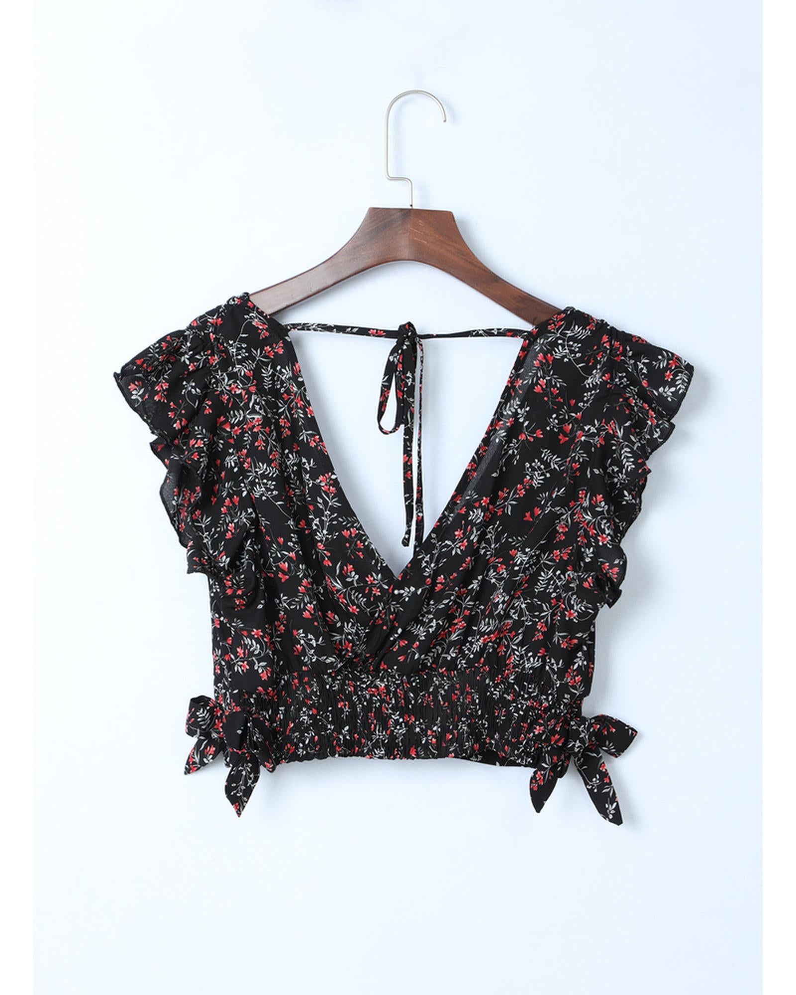 Floral Ruffled Crop Top and Maxi Skirt Set - XL