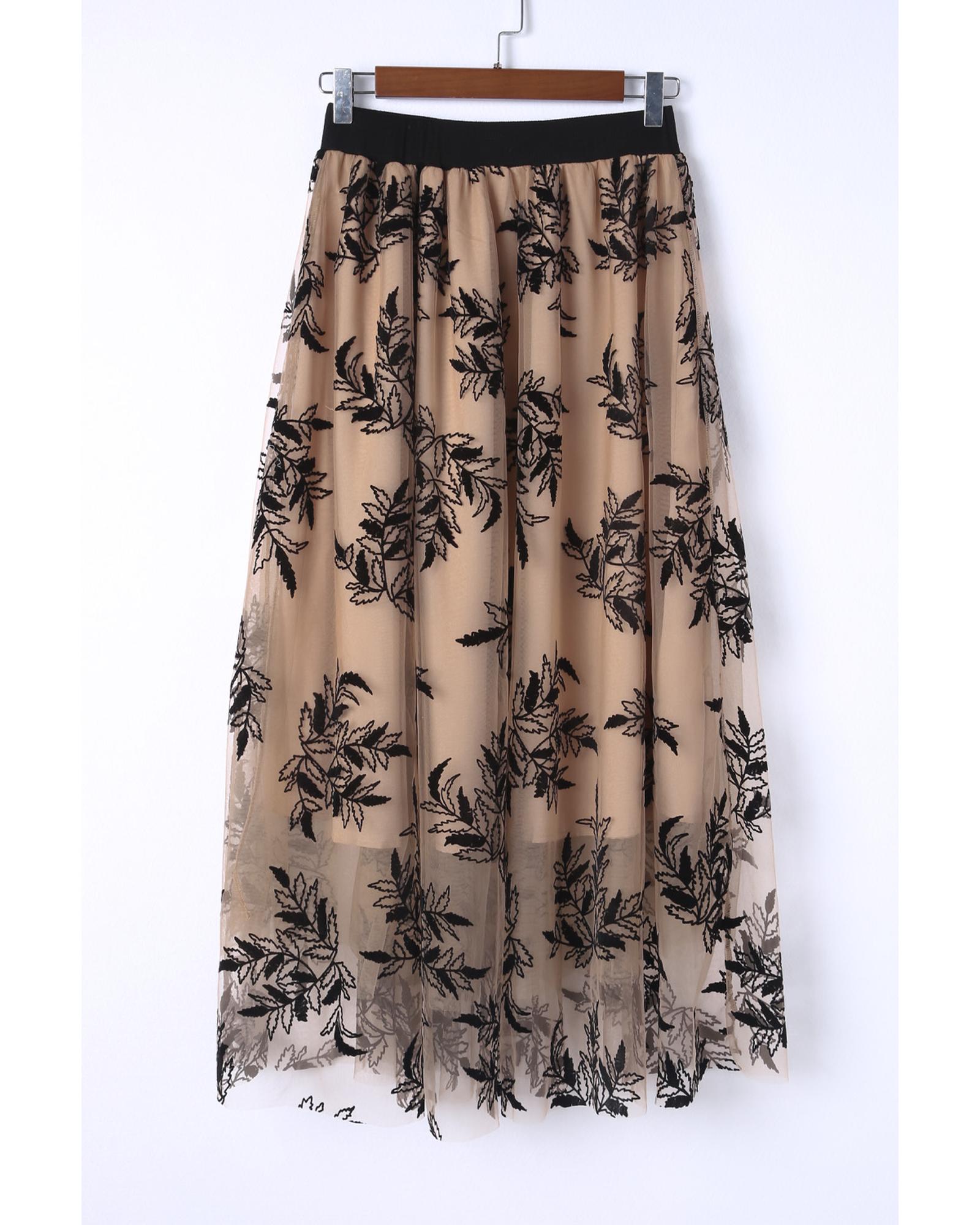 Embroidered High Waist Maxi Skirt - L