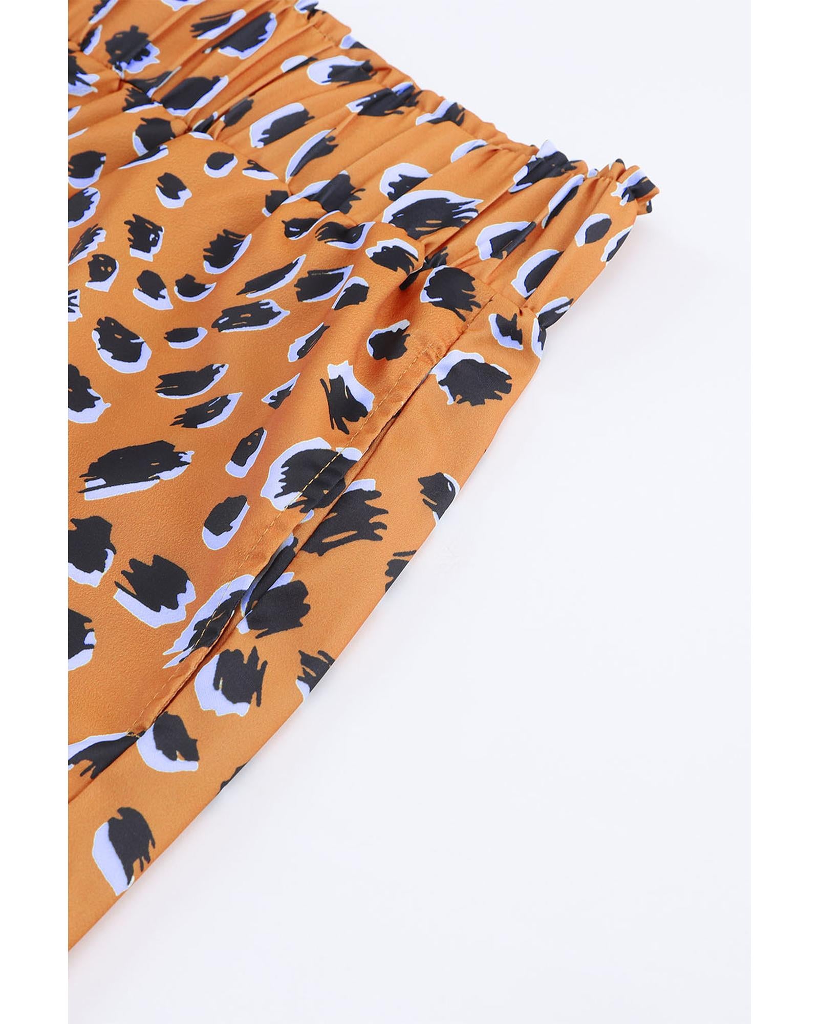 Ruffle Leopard Print Elastic Waist Shorts - M