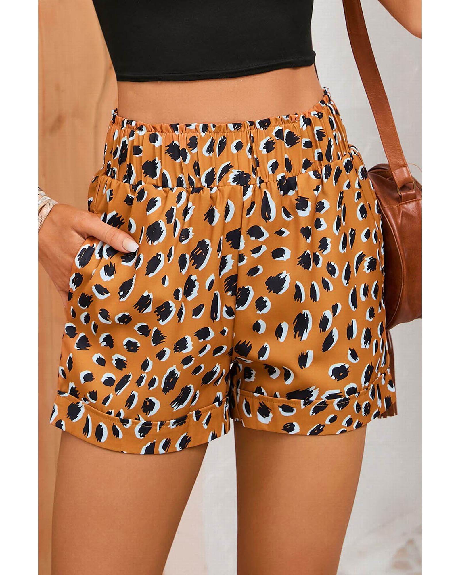 Ruffle Leopard Print Elastic Waist Shorts - XL
