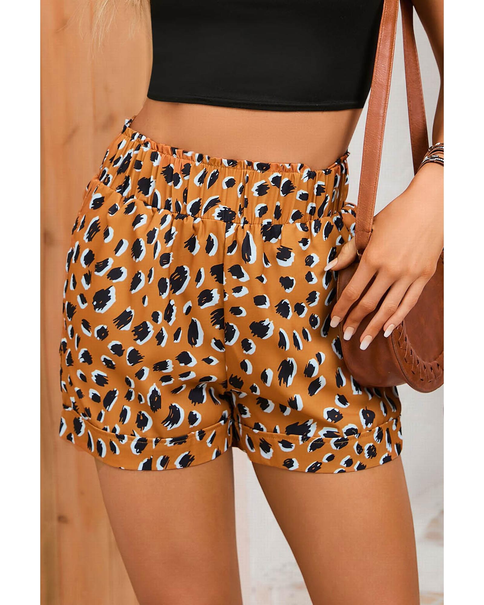 Ruffle Leopard Print Elastic Waist Shorts - XL