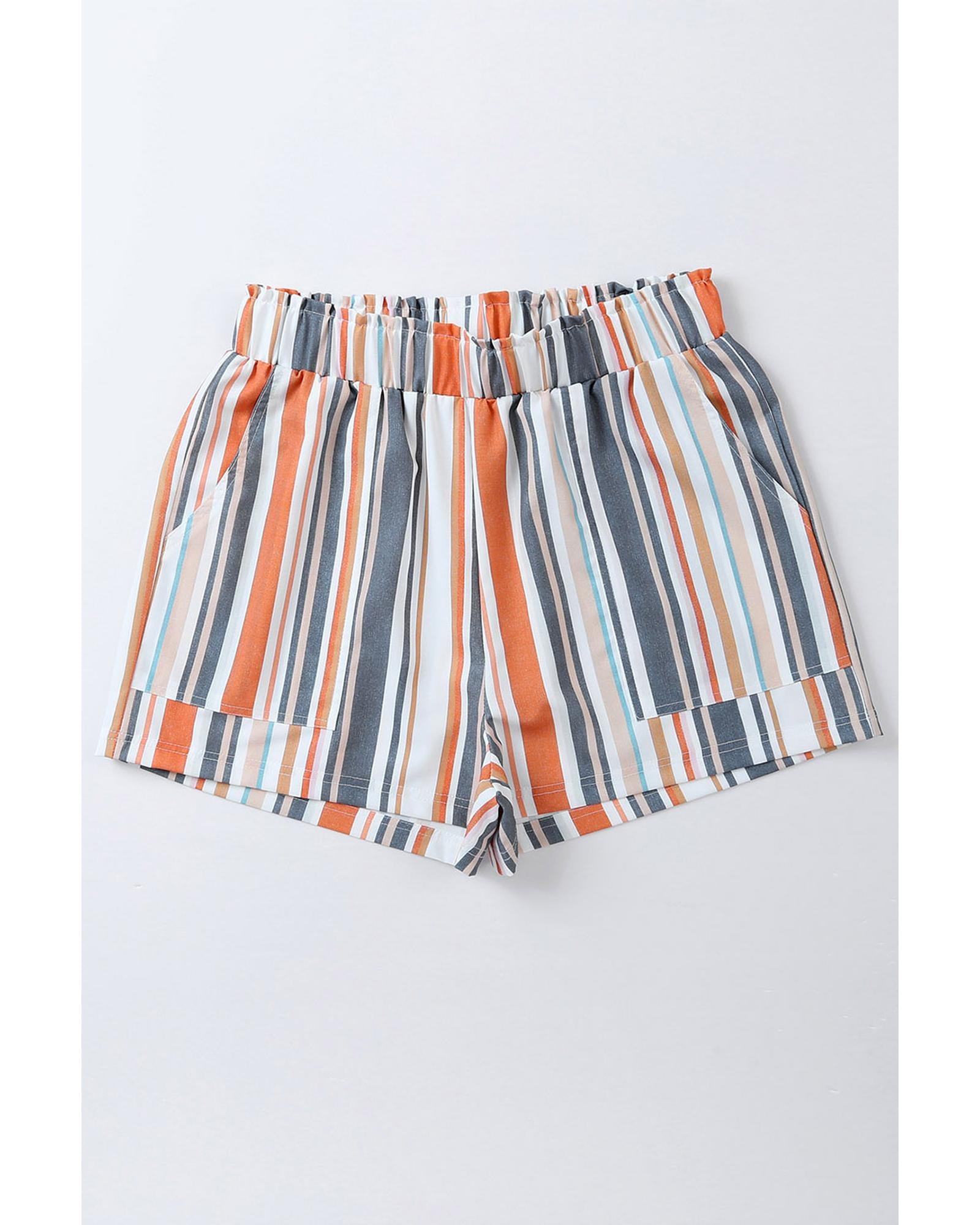 Vintage Washed Elastic Frill Waist Casual Shorts - M