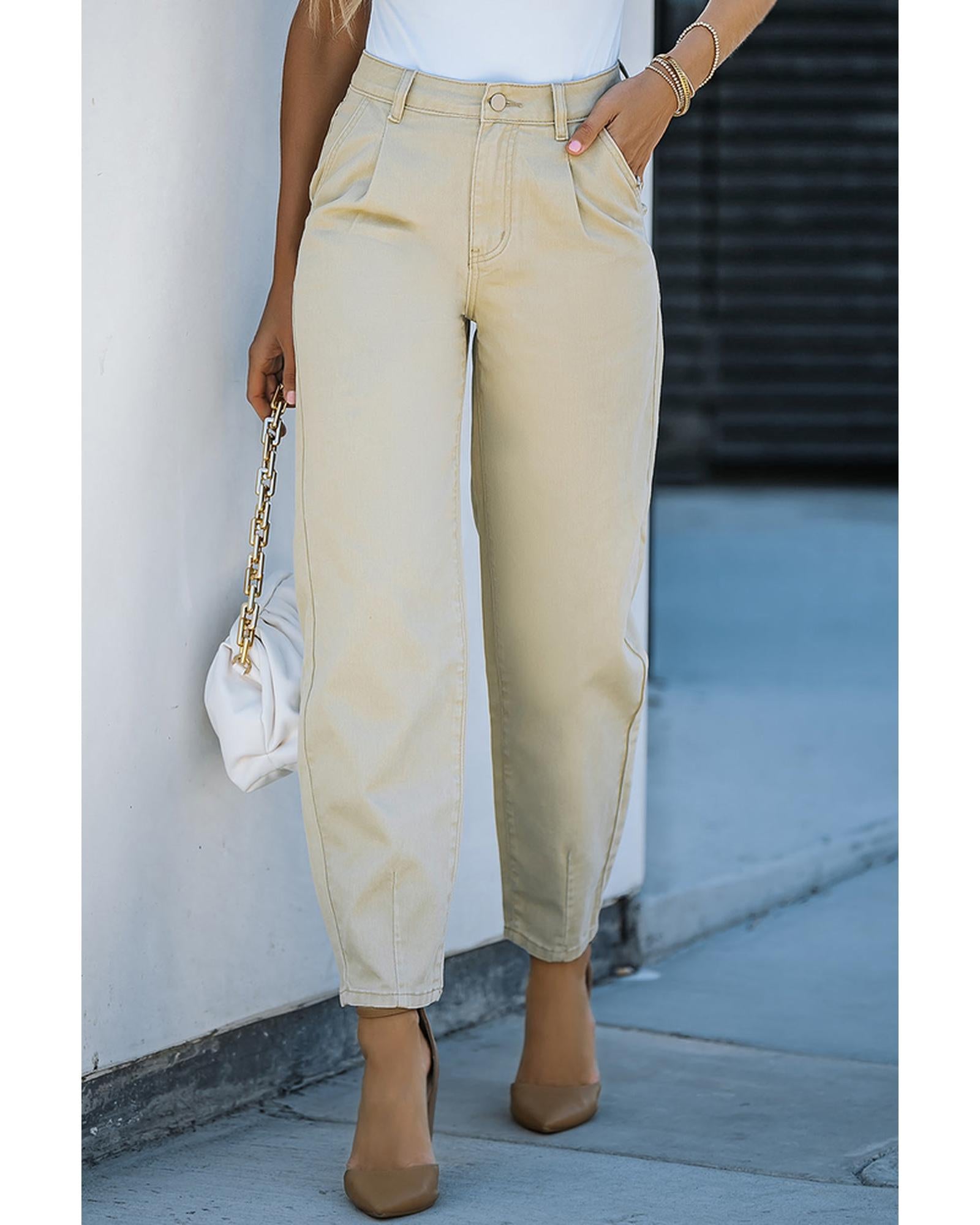 Solid High Waist Casual Pants - 14 US