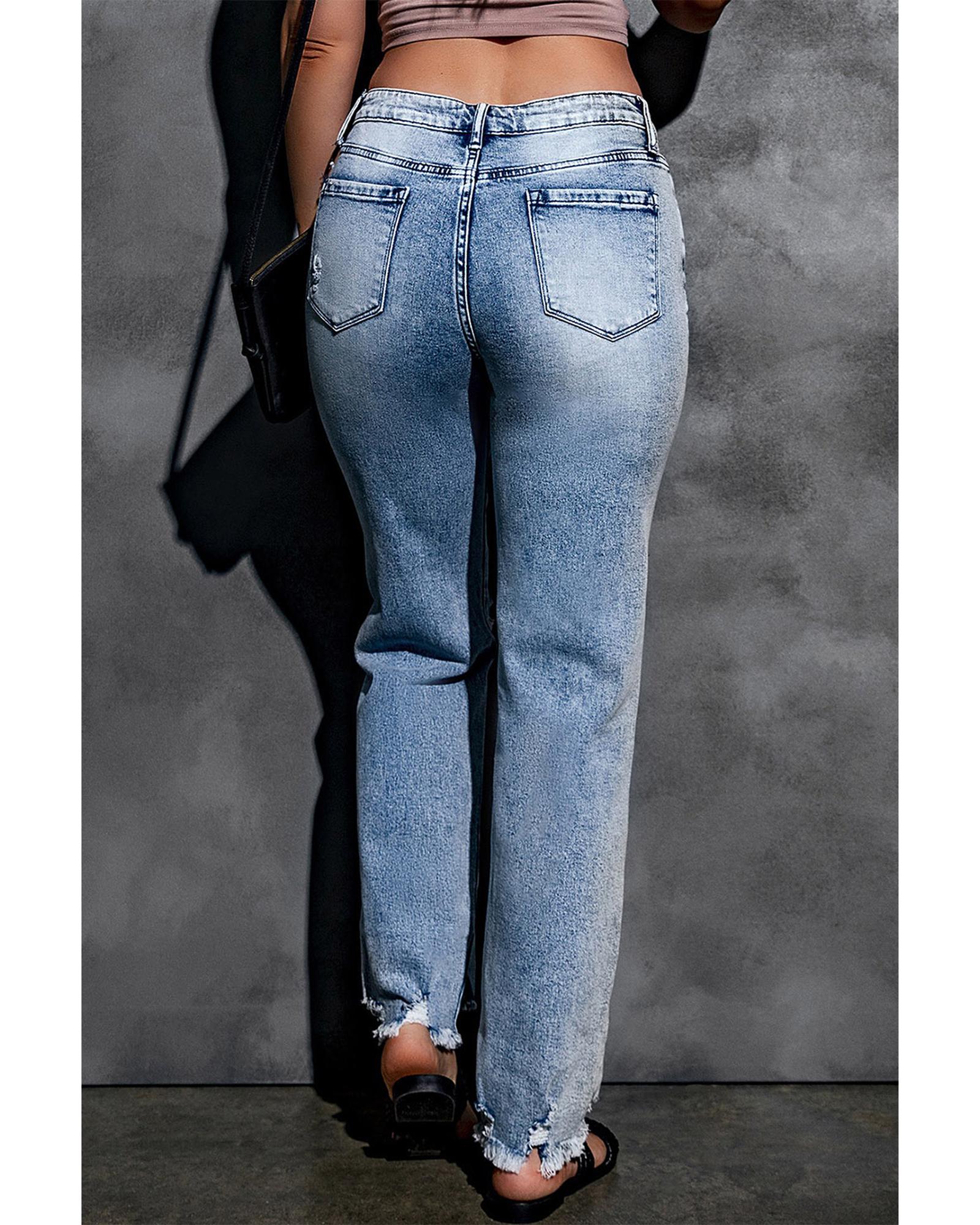 Wide Leg High Waist Jeans with Ripped Details - 14 US