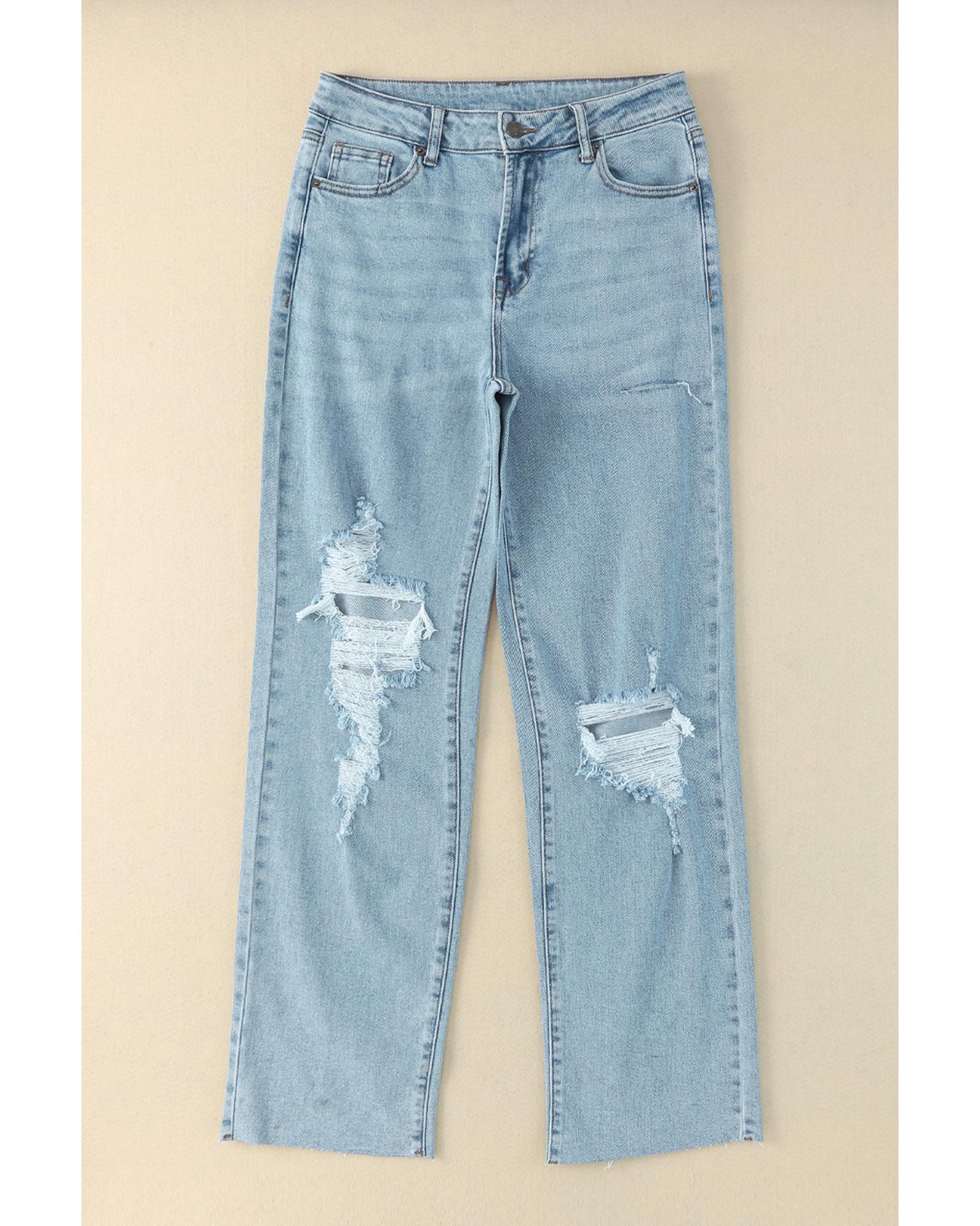 Distressed Straight Leg Jeans with Frayed Hem - 14 US