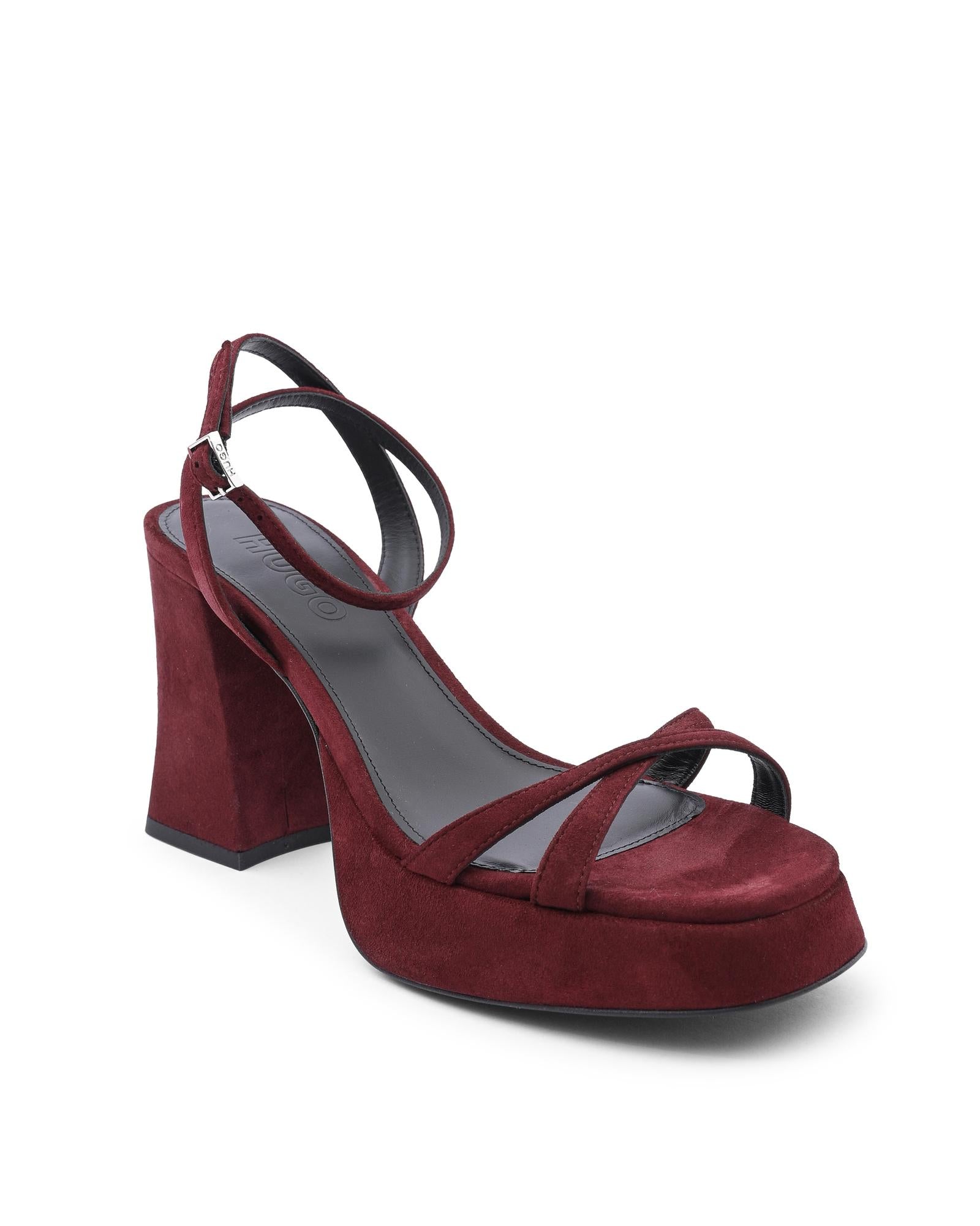 Women's Dark Red Leather Heeled Sandals in Dark red - 37 EU