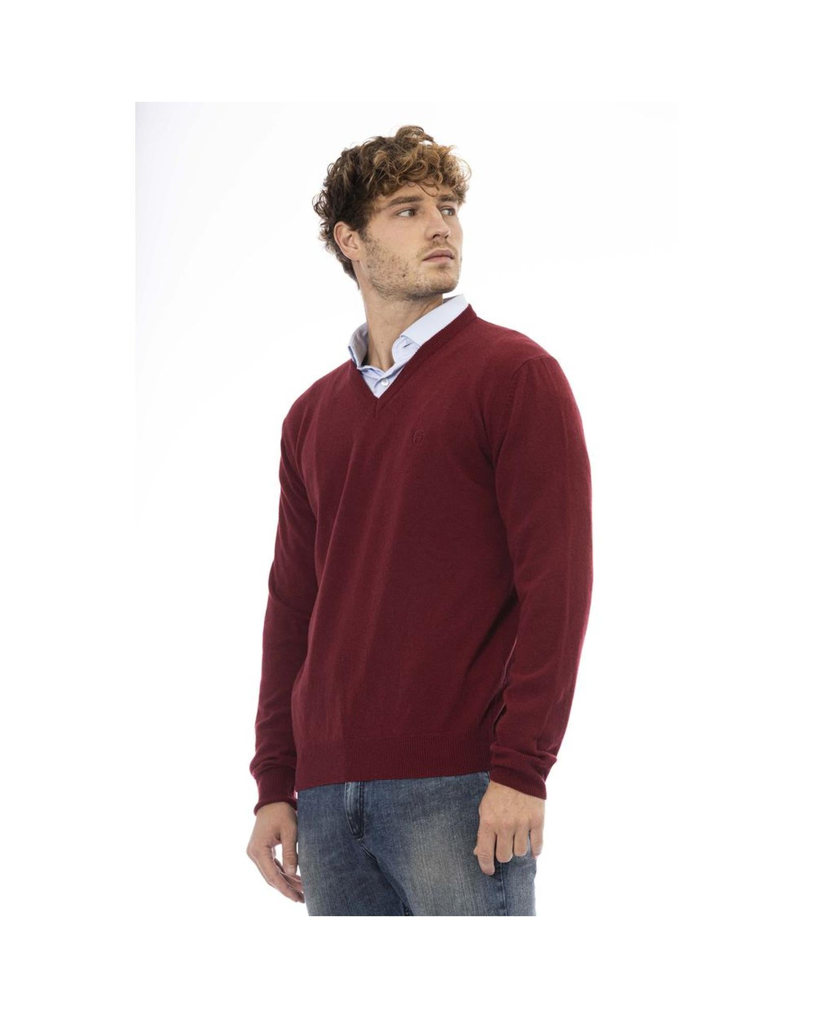 Men's Burgundy Wool Sweater - L