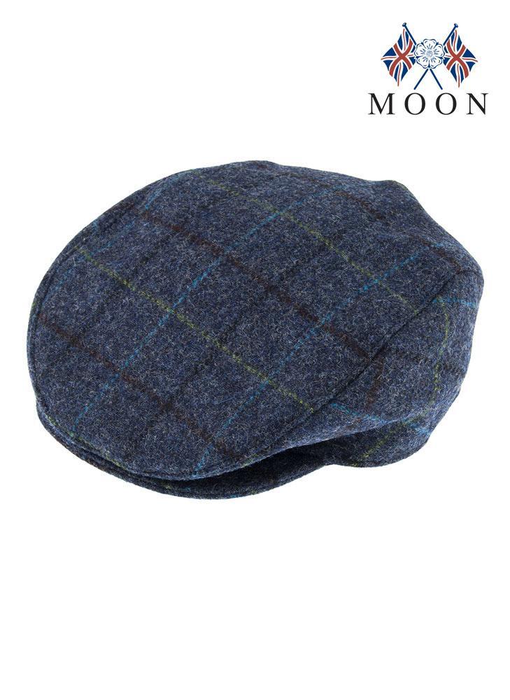 Abraham Moon Tweed Flat Cap Wool Ivy Hat Driving Cabbie Quilted 1-3038 - Blue - Medium