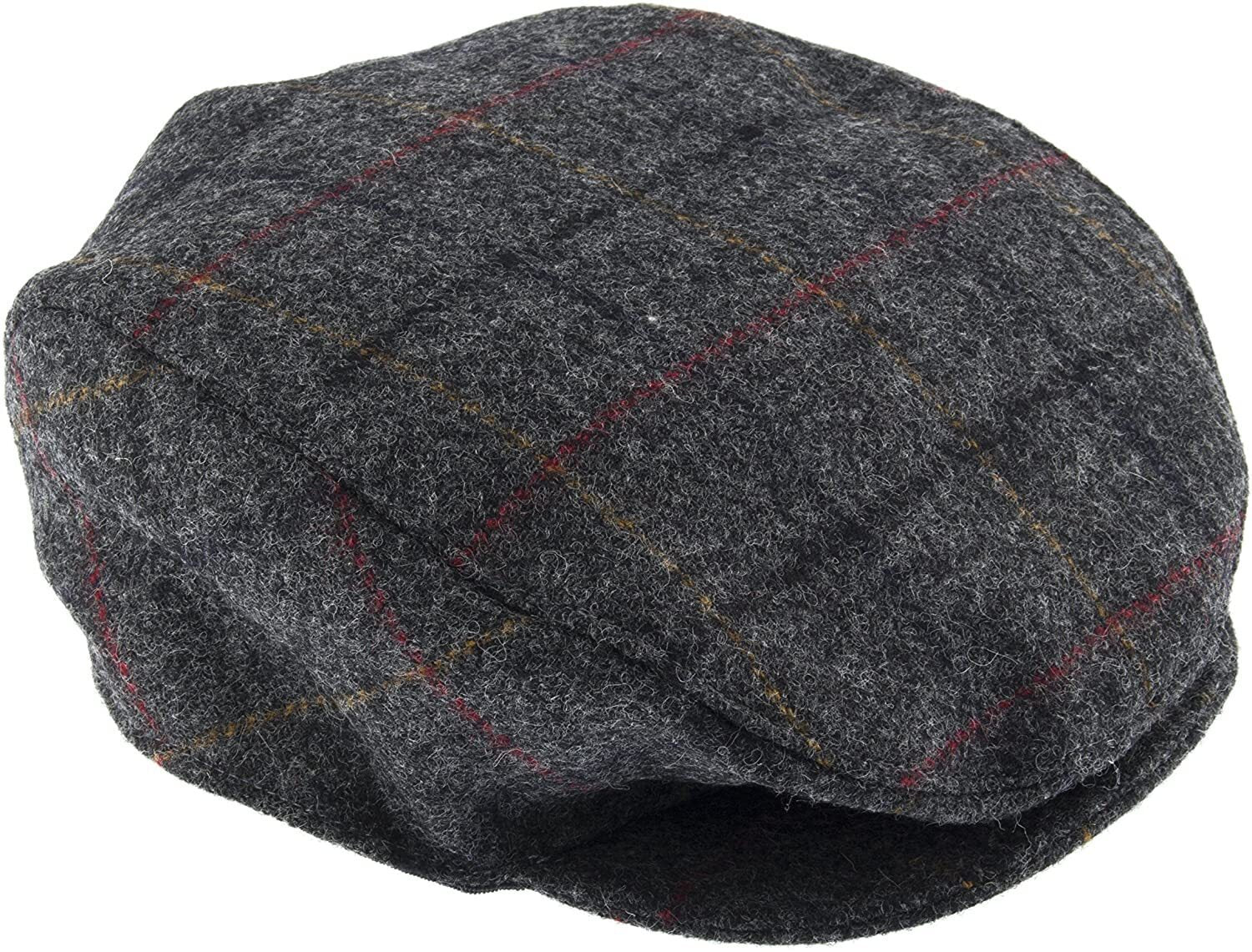 Abraham Moon Tweed Flat Cap Wool Ivy Hat Driving Cabbie Quilted 1-3038 - Charcoal - Large