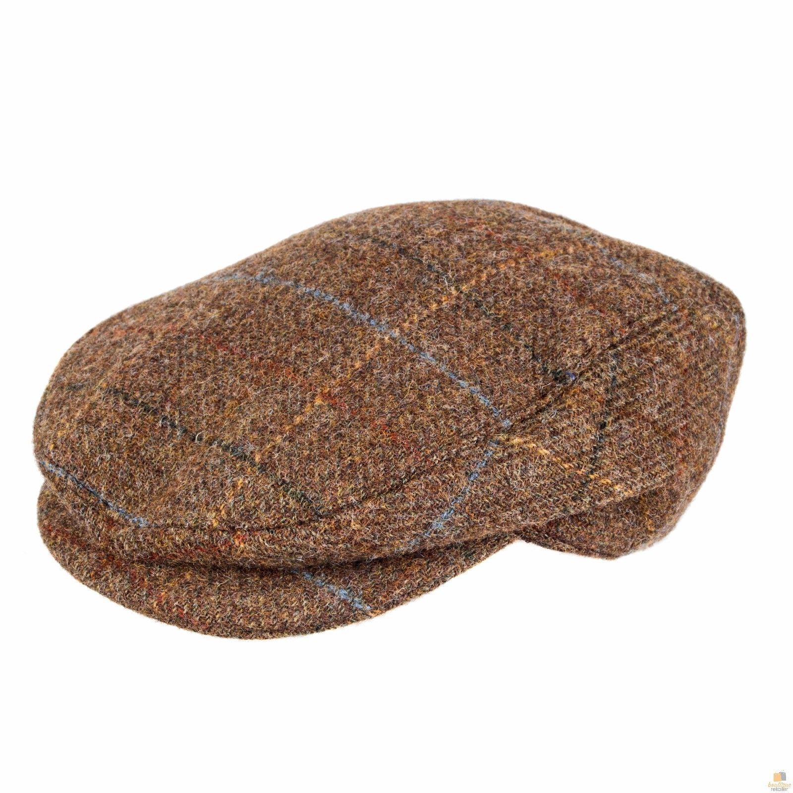 Abraham Moon Tweed Flat Cap Wool Ivy Hat Driving Cabbie Quilted 1-3038 - Chestnut - Large