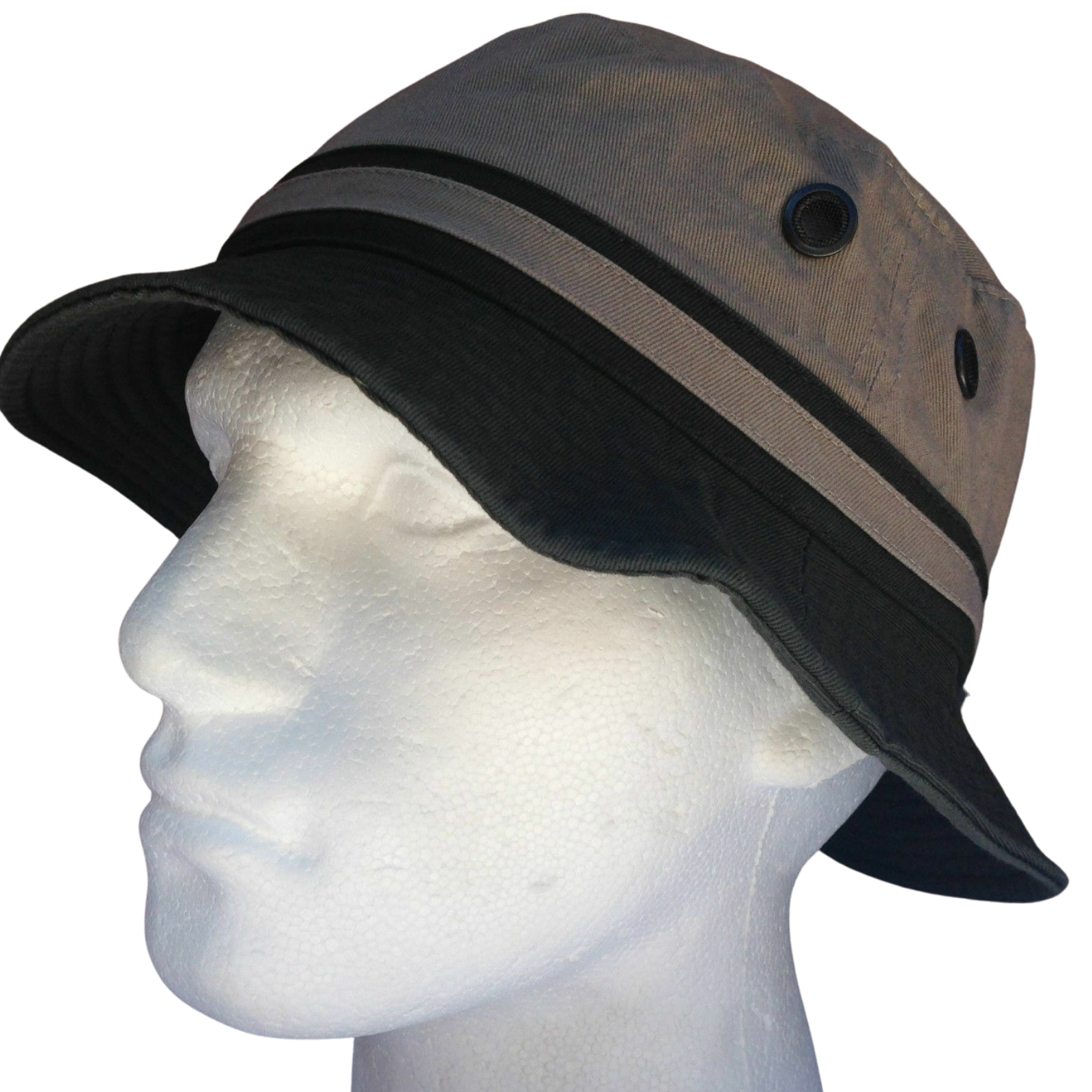 100% Cotton Bucket Hat Fishing Summer Sun Hiking Cap Brim - Khaki - 59cm
