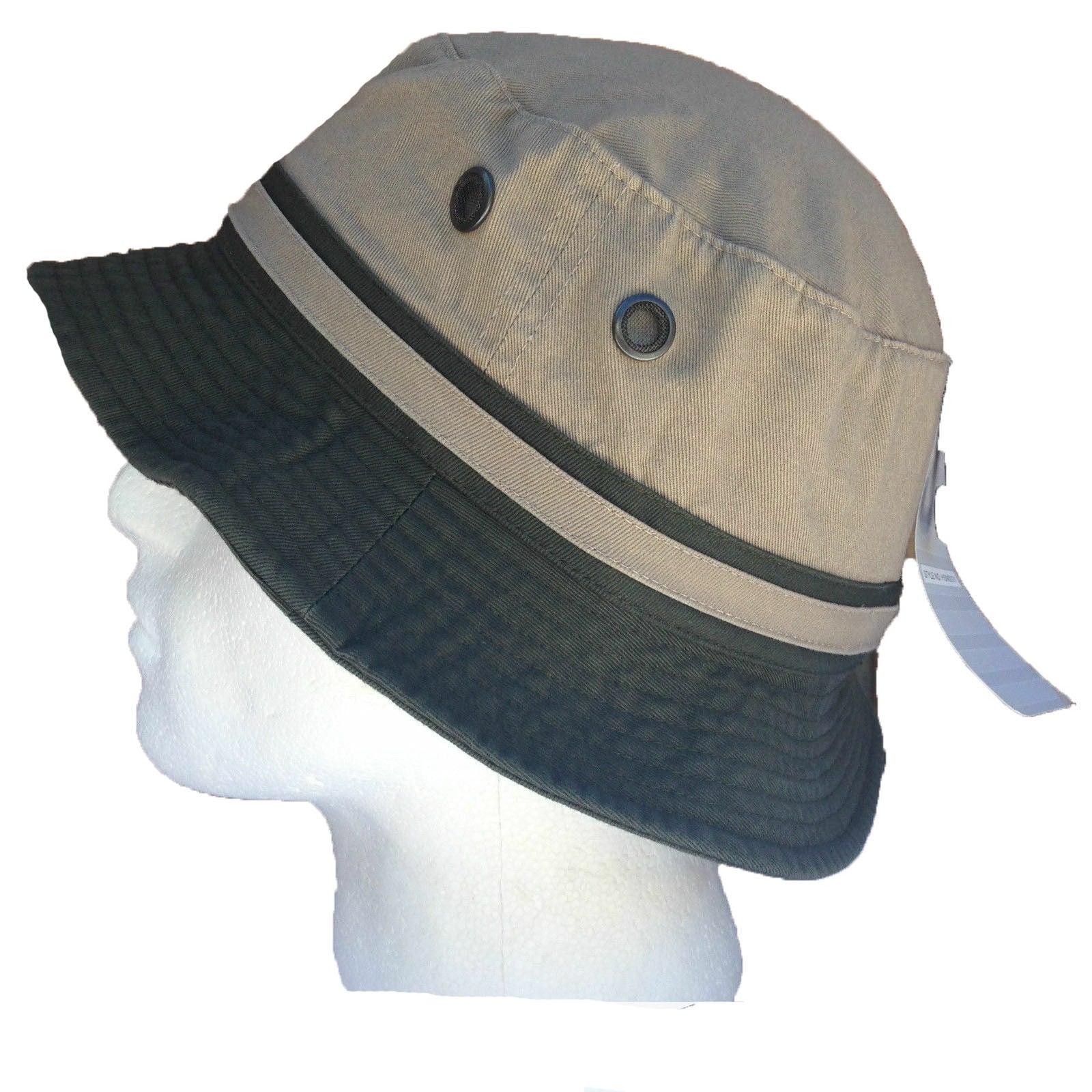 100% Cotton Bucket Hat Fishing Summer Sun Hiking Cap Brim - Khaki - 59cm