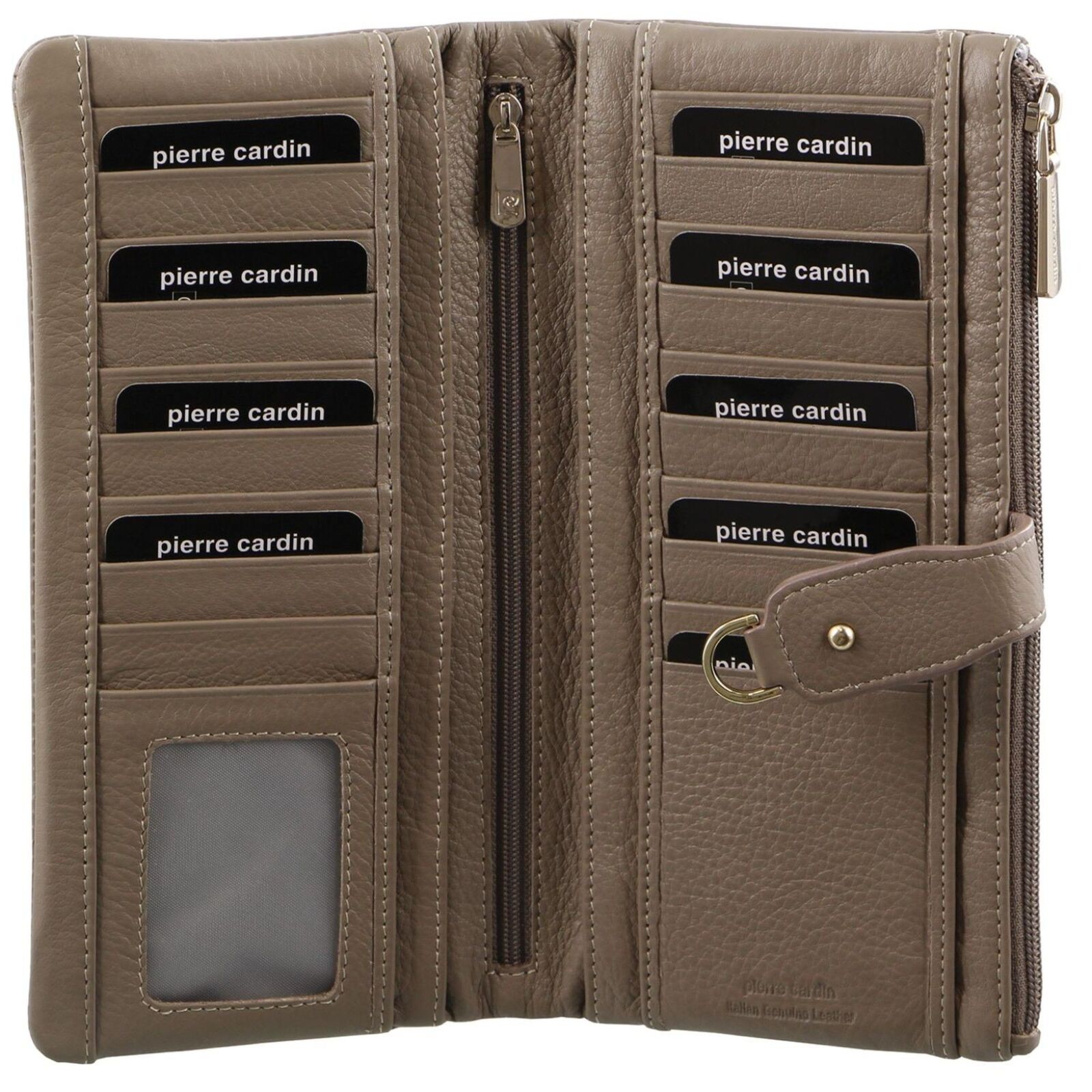 Women RFID Italian Leather Wallet Purse Credit Card Holder - Taupe