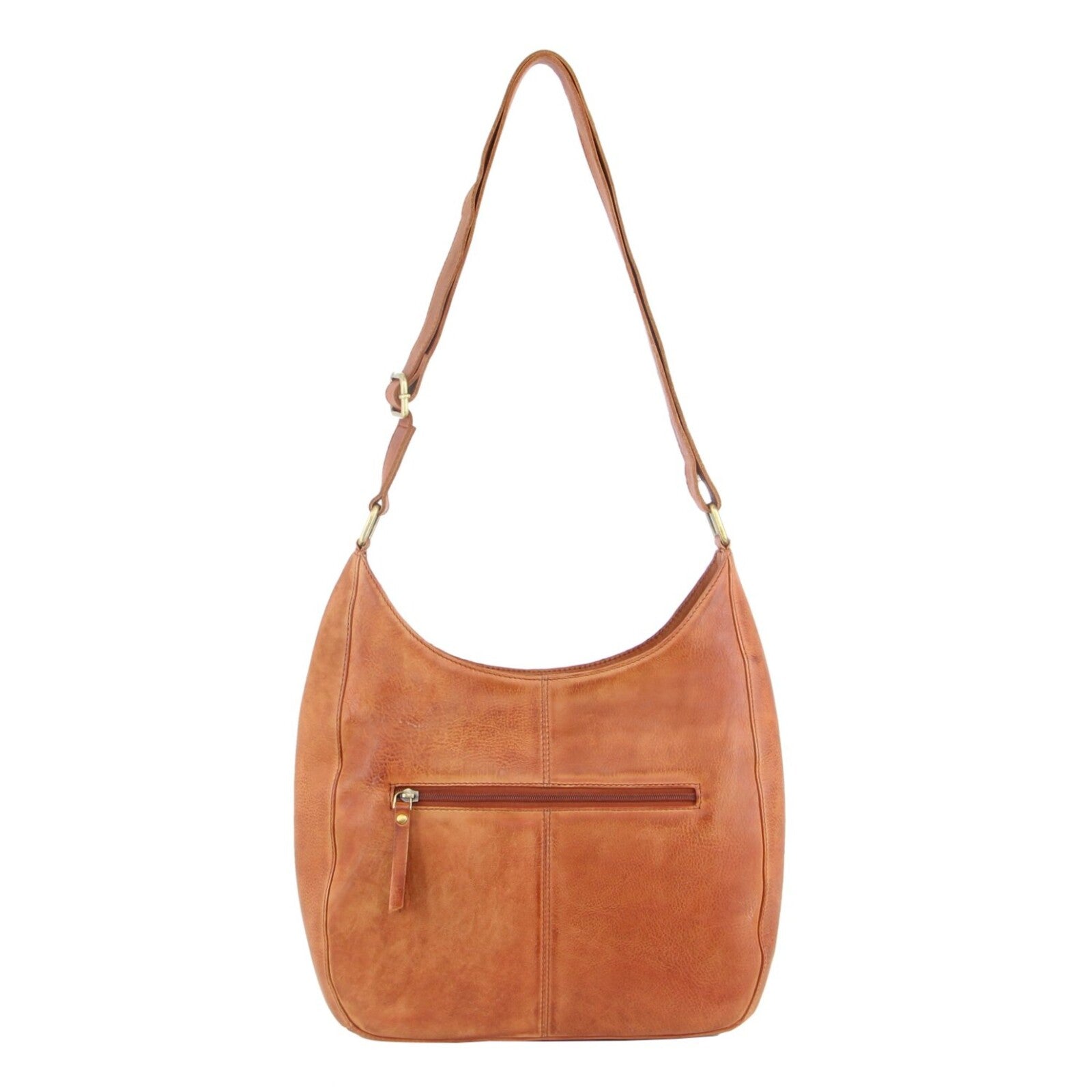 Womens Leather Perforated Cross-Body Bag - Cognac
