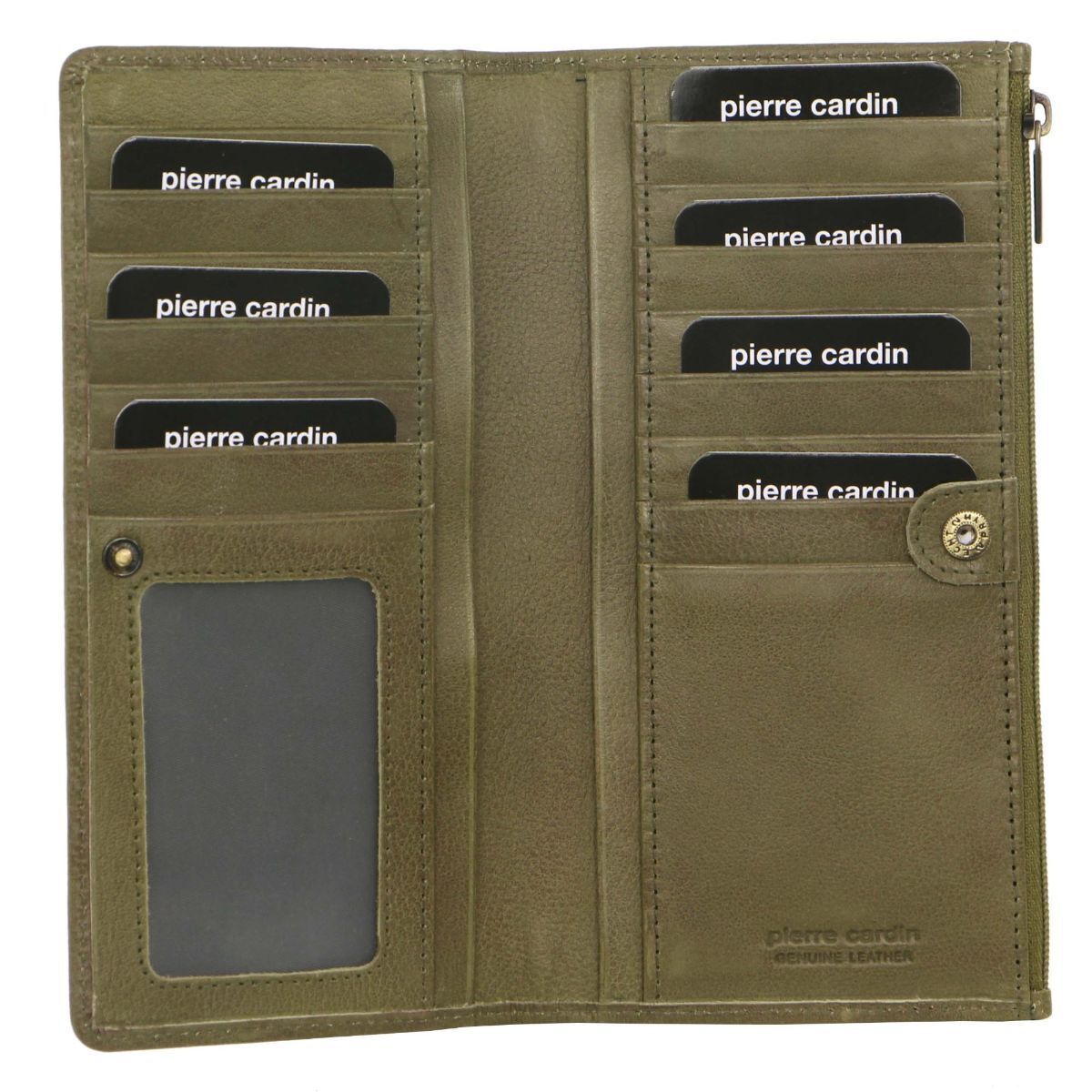 Perforated Leather Ladies Handy Travel Wallet - Olive